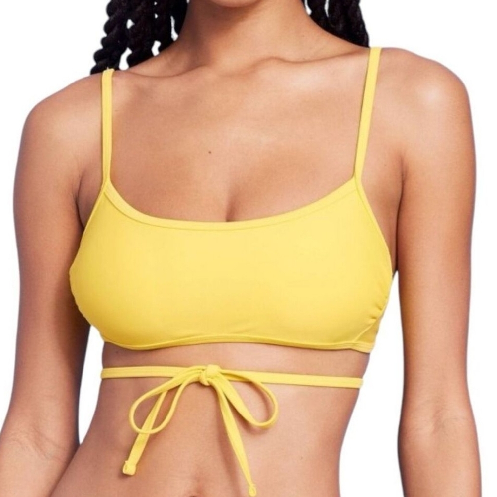 Bikini Set-Yellow Bralette Bikini Top Criss Cross &Front Ties& High Waist Bottom